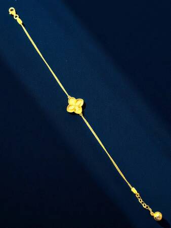 Taşlı Altın Yonca Bileklik - 