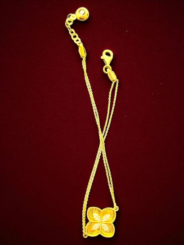 Taşlı Altın Yonca Bileklik - 2