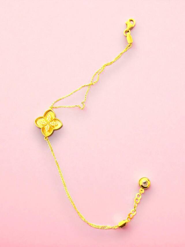 Taşlı Altın Yonca Bileklik - 5