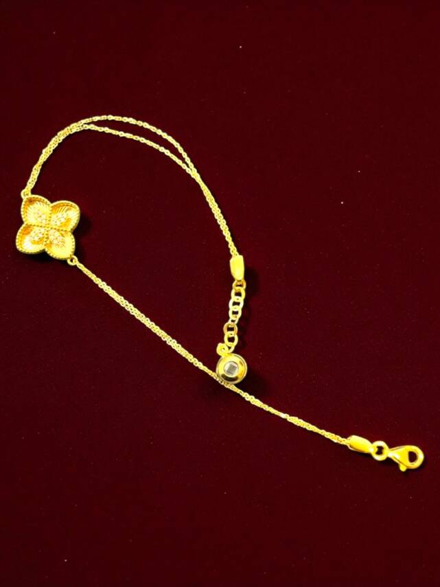 Taşlı Altın Yonca Bileklik - 7