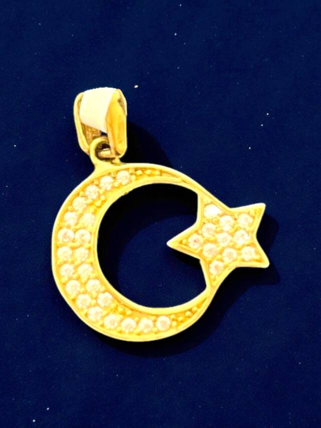 Taşlı Ay Yıldız Altın Uç - 1