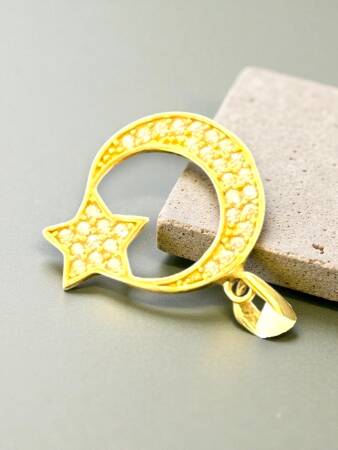 Taşlı Ay Yıldız Altın Uç - 5