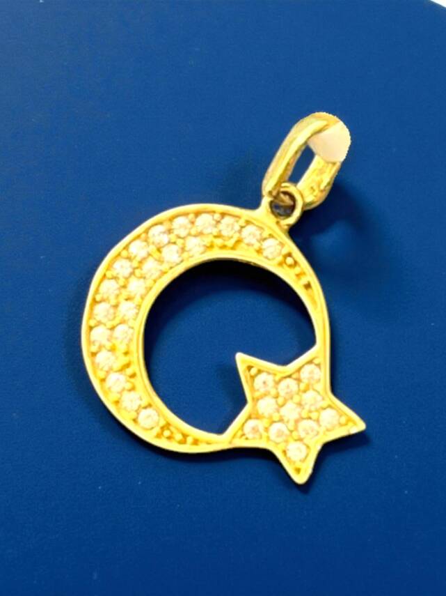 Taşlı Ay Yıldız Altın Uç - 4