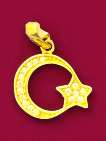 Taşlı Ay Yıldız Altın Uç - 8