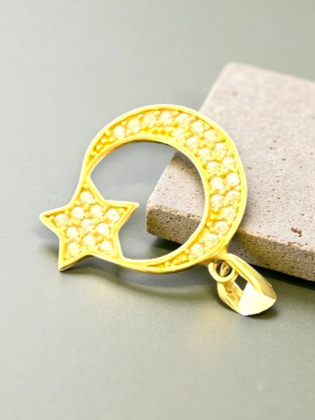 Taşlı Ay Yıldız Altın Uç - 4