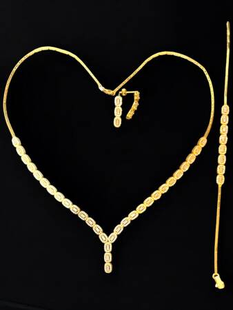 Taşlı Baget Model Altın Takı Seti - 2