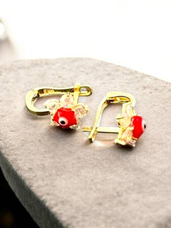 Taşlı Çiçek Model Altın Çocuk Küpe - 6