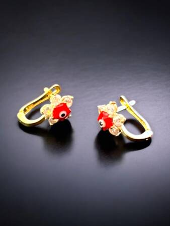 Taşlı Çiçek Model Altın Çocuk Küpe - 5