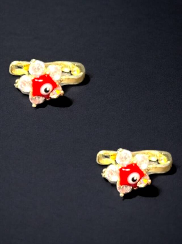 Taşlı Çiçek Model Altın Çocuk Küpe - 1