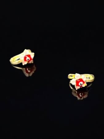 Taşlı Çiçek Model Altın Çocuk Küpe - 7