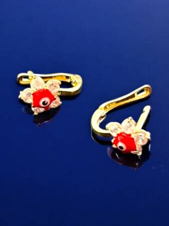 Taşlı Çiçek Model Altın Çocuk Küpe - 4