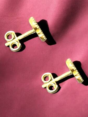 Taşlı Kalp Model Altın Top Küpe - 3