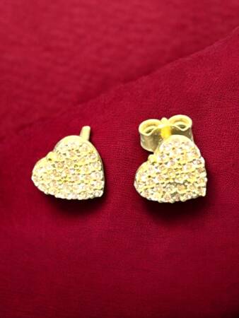 Taşlı Kalp Model Altın Top Küpe - 5