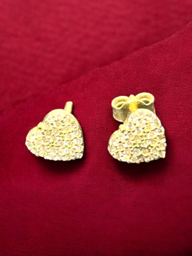 Taşlı Kalp Model Altın Top Küpe - 5