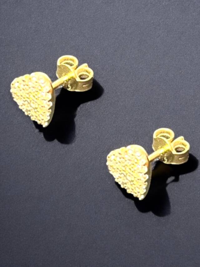 Taşlı Kalp Model Altın Top Küpe - 4