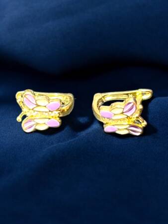 Taşlı Kelebek Model Altın Çocuk Küpe - 5