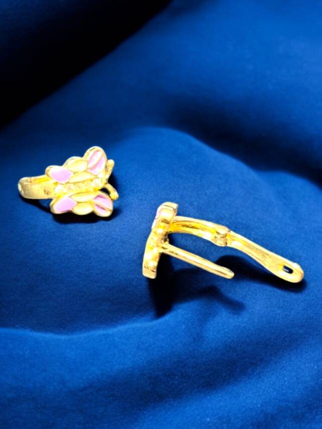 Taşlı Kelebek Model Altın Çocuk Küpe - 2