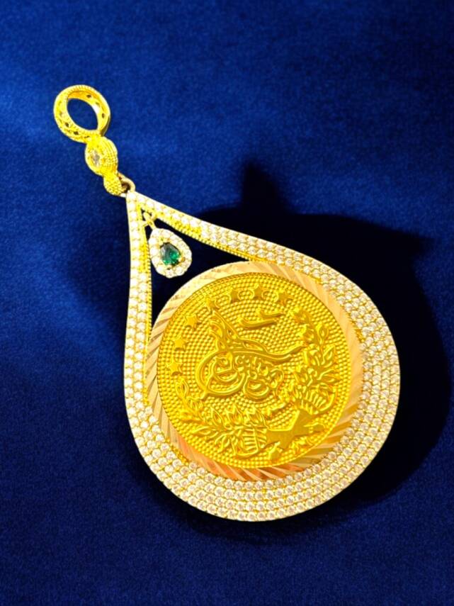 Taşlı Tuğra Altın Kolye Ucu - 1