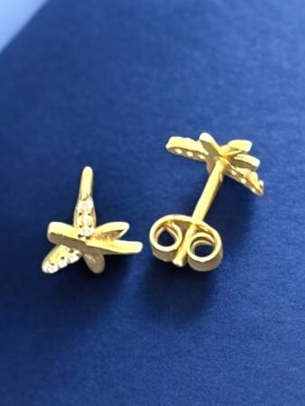 Taşlı Yusufçuk Model Altın Top Küpe - 2