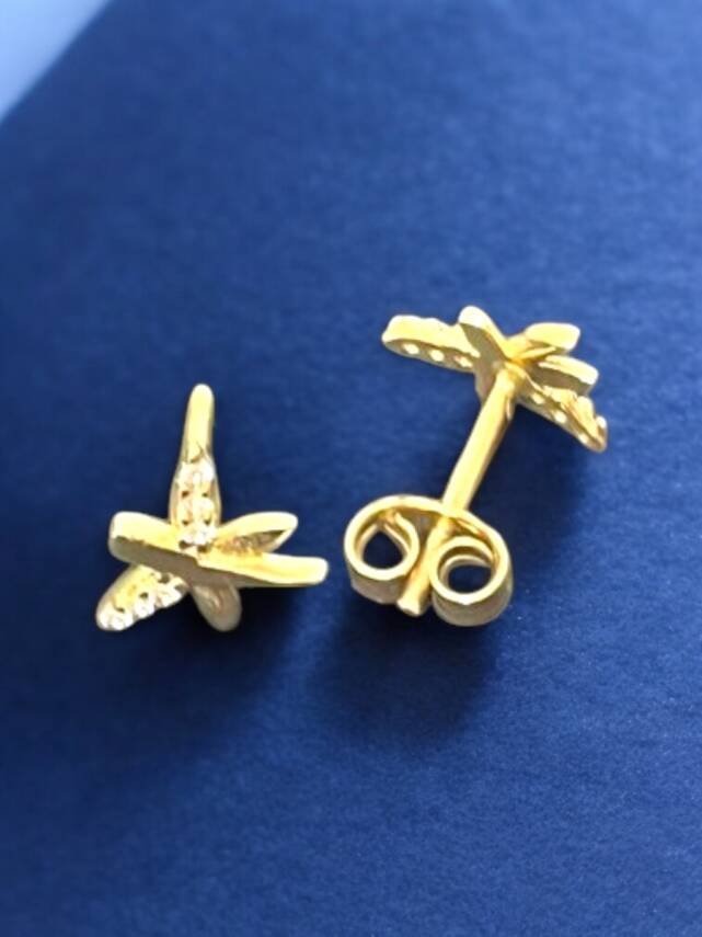 Taşlı Yusufçuk Model Altın Top Küpe - 2