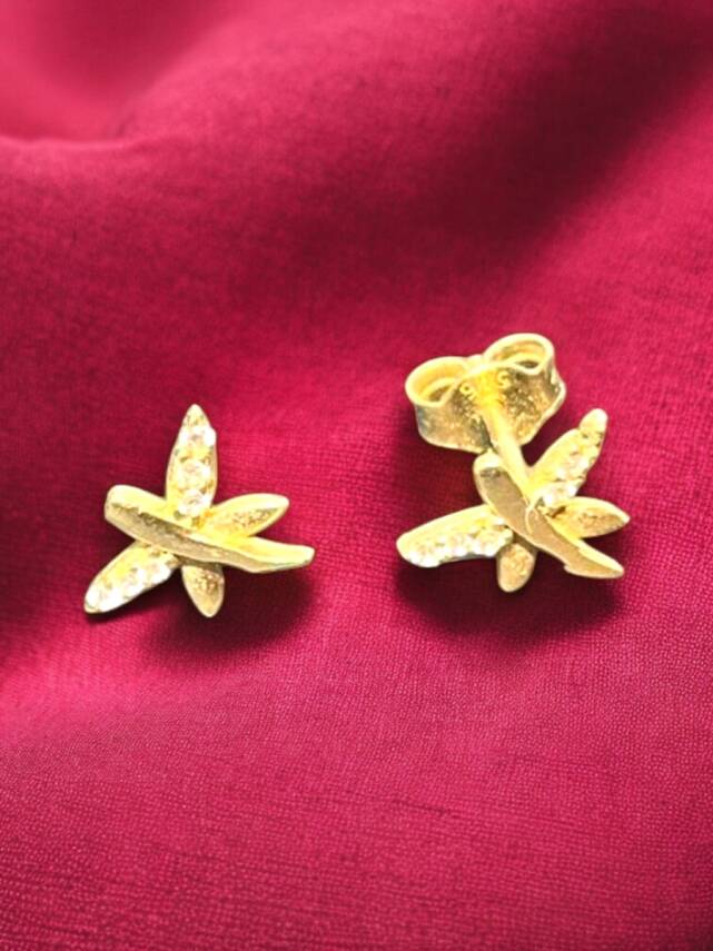 Taşlı Yusufçuk Model Altın Top Küpe - 4