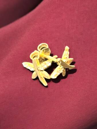 Taşlı Yusufçuk Model Altın Top Küpe - 