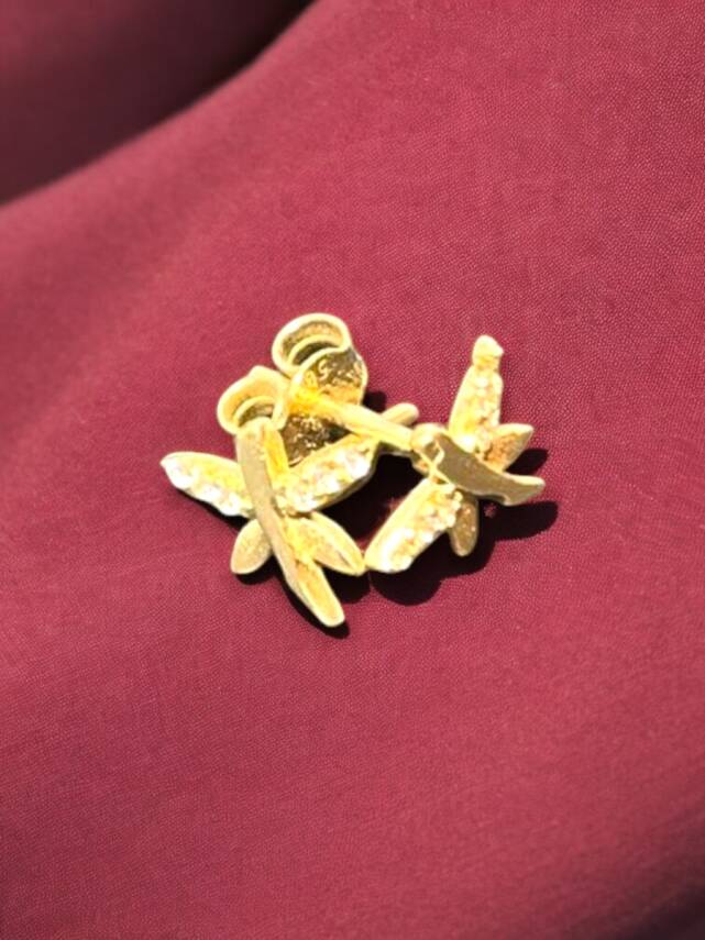 Taşlı Yusufçuk Model Altın Top Küpe - 1