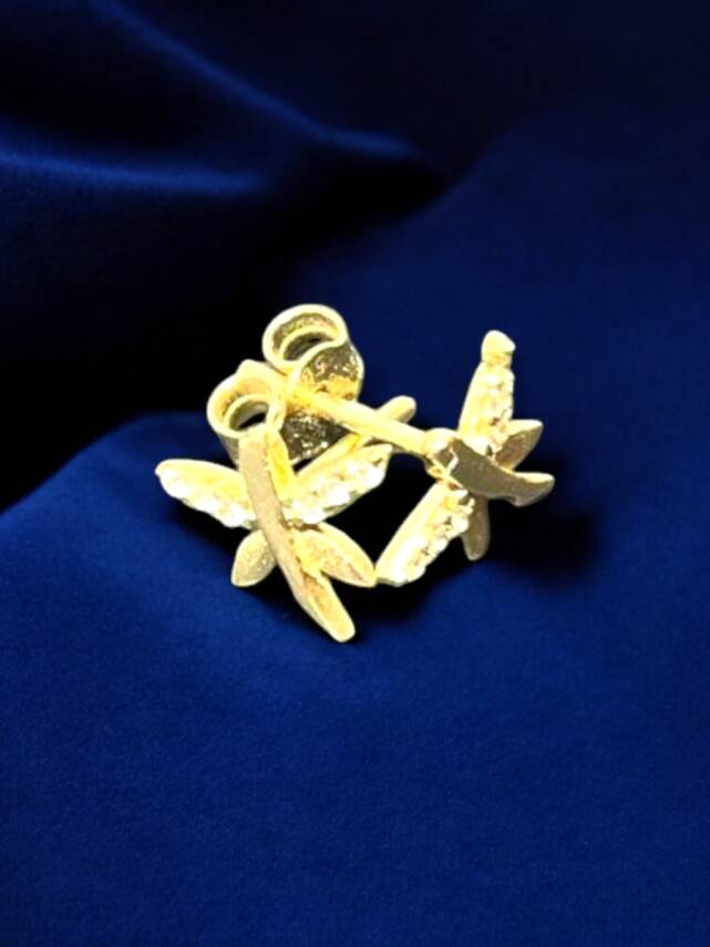 Taşlı Yusufçuk Model Altın Top Küpe - 5