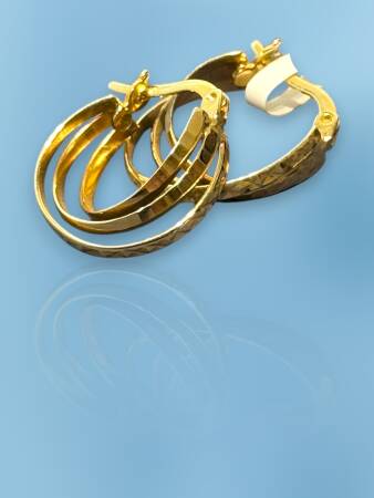 Üçlü Desenli Altın Halka Küpe - 