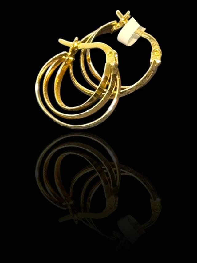 Üçlü Desenli Altın Halka Küpe - 2