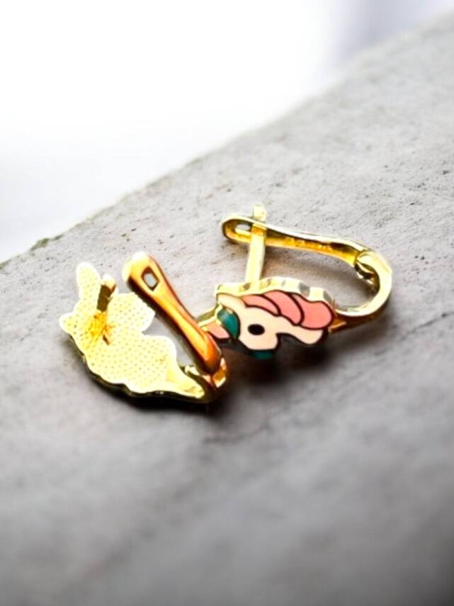 Unicorn Model Altın Çocuk Küpe - 9