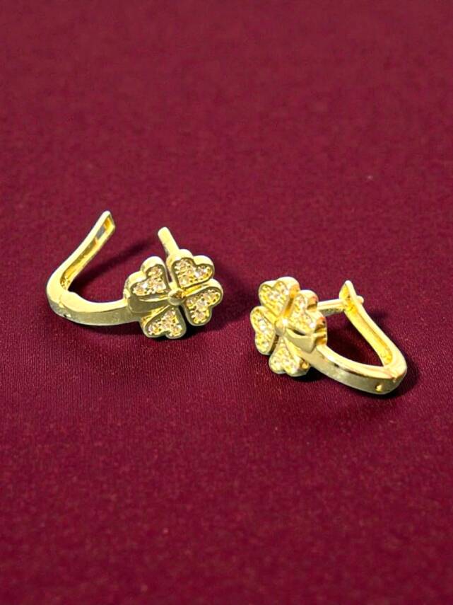 Yonca Model Taşlı Altın Küpe - 3